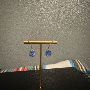 Vintage Japanese porcelain dangle Sterling Silver earrings